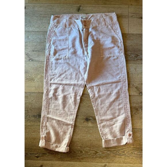 Sundance Womens Pink Cropped Straight Leg Linen Pants Size 16 - Picture 1 of 3